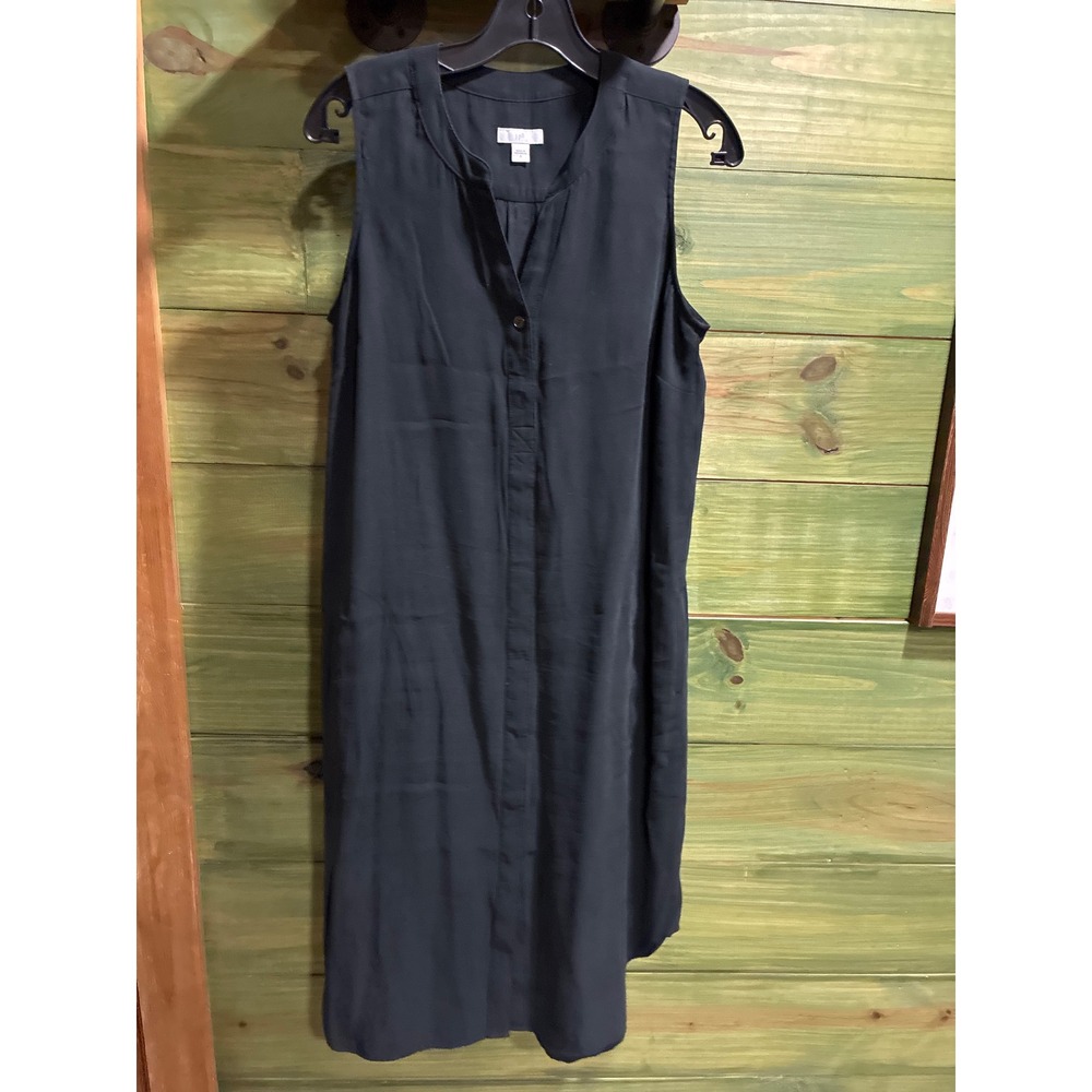 J. Jill Black Sleeveless Shift Dress Mandarin Collar Pockets Viscose Blend Small
